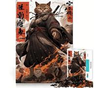 Puzzle 1000 pièces Chat Samouraï Art Japonais Découpe précise Jeu de logique et de réflexion Jeu Calme Activité d'anniversaire (50x75cm)