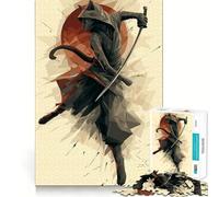 Puzzle 1000 pièces Chat Samouraï Guerrier avec Katana Découpe Lisse Jeu créatif Jouet Détendant Cadeau de Noël (38x26cm)