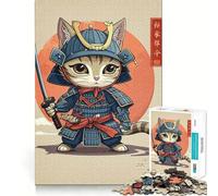 Puzzle 1000 pièces Chat Samouraï Guerrier Japon Bords impeccables Casse-tête Amusant Cadeau Détente Jeu Cadeau d'anniversaire Art (38x52cm)
