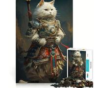 Puzzle 1000 pièces Chat Samouraï Guerrier Japon Bords impeccables Casse-tête Amusant Cadeau Détente Jeu Cadeau d'anniversaire Art (38x26cm)