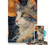 Puzzle 1000 pièces Chat Samouraï Guerrier Japon Découpe Exacte Jeu de Logique et de Réflexion Artistique Activité Calme pour Anniversaire (38x26cm)