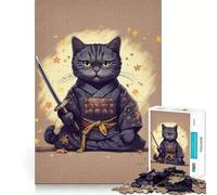 Puzzle 1000 pièces Chat Samouraï Japon Découpe précise Art Casse-tête logique Jeu de Loisirs Amusant Décoration Murale de Noël (38x26cm)