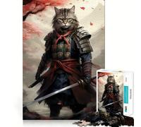 Puzzle 1000 pièces Chat Samouraï Japon pour Adolescents, Jeu intellectuel, détente mentale, découpe de qualité, Cadeau de Vacances (50x75cm)