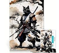 Puzzle 1000 pièces Chat Samouraï (Japon) pour Adultes Stimulation de la mémoire et réduction de l'anxiété Cadeau Artistique à Assembler (38x26cm)