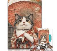 Puzzle 1000 pièces Chat Samouraï Japonais Puzzle 1000 pièces pour Adolescents Jouets éducatifs et éducatifs décoration d'intérieur Unique et Cadeaux (26x38cm)