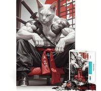 Puzzle 1000 pièces Chat Samouraï Katana pour Adultes Stimulation de la mémoire et réduction de l'anxiété Cadeau Artistique à Assembler (38x52cm)