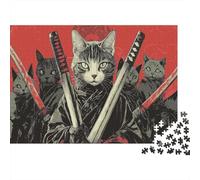 Puzzle 1000 pièces Chat Samouraï pour Adulte Paper Puzzle éducatif Chat Guerrier décoration Murale Maison 38x26cm/1000pcs