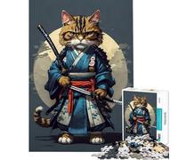 Puzzle 1000 pièces Chat Samouraï Vintage Activités ludiques à la Maison Une œuvre d'art Jeux relaxants Convient aux Personnes de 14 Ans et Plus (50x75cm)