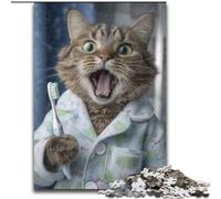 Puzzle 1000 pièces Chat se brossant Les Dents Puzzles 1000 pièces pour Adultes, ce Qui en Fait Un Excellent Cadeau pour s'amuser en Famille (Taille 50x75cm)