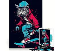 Puzzle 1000 pièces Chat Skate Board Découpe précise Jeu créatif et Artistique pour des Moments de détente et de Relaxation Cadeau d'anniversaire (38x52cm)