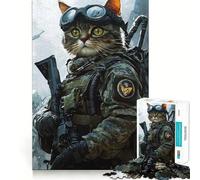 Puzzle 1000 pièces Chat Soldat Bords Impeccables Casse-tête Amusant Cadeau Détente Jeu Cadeau d'anniversaire Art (50x75cm)