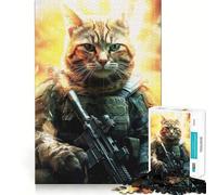 Puzzle 1000 pièces Chat Soldat Découpe précise Jeu de Construction Artistique Jeu de détente Jeu d'anniversaire Amusant (50x75cm)