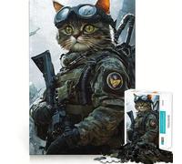 Puzzle 1000 pièces Chat Soldat Découpe précise Jeu de réflexion Amusant Jeu de détente Cadeau Festif et récréatif (38x52cm)