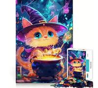 Puzzle 1000 pièces Chat Sorcière Brasseuse Découpe Précise Jeu d'Équilibre Mental Jeu Facile Cadeau Art de Noël (38x52cm)