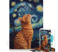 Puzzle 1000 pièces Chat sous Ciel étoilé Découpe Nette,Jeu de Construction Artistique,Moment de détente,Jeu Amusant pour Un Anniversaire (50x75cm)