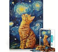 Puzzle 1000 pièces Chat sous Ciel étoilé Découpe Nette,Jeu de Construction Artistique,Moment de détente,Jeu Amusant pour Un Anniversaire (50x75cm)