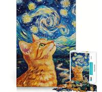 Puzzle 1000 pièces Chat sous Ciel étoilé Jeu de Puzzle idéal pour stimuler Le Cerveau,se détendre et s'amuser Idée Cadeau de Noël (50x75cm)