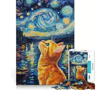 Puzzle 1000 pièces Chat sous Ciel étoilé Jeu de Puzzle idéal pour stimuler Le Cerveau,se détendre et s'amuser Idée Cadeau de Noël (50x75cm)