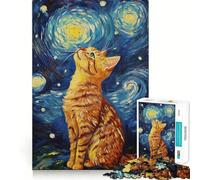 Puzzle 1000 pièces Chat sous Ciel étoilé Jeu de réflexion Amusant et Facile à Assembler,idéal pour Les Moments de détente et Les fêtes de Fin d'année (38x26cm)