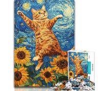 Puzzle 1000 pièces Chat sous Le Ciel Nocturne Puzzles 1000 pièces pour Adultes Cadeaux, Soulagement du Stress Défi Difficile Améliorer l'amour Entre Les Couples 50x75cm