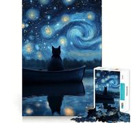 Puzzle 1000 pièces Chat sous Un Ciel étoilé Découpe Nette Jeu de Construction Artistique Idéal pour se détendre,s'amuser Pendant Un Anniversaire (38x52cm)