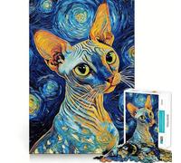 Puzzle 1000 pièces Chat Sphynx Nuit étoilée Adolescents Jeu de réflexion Stimulant Amusant à Partager Découpe Nette Surprise chaleureuse 38x26cm