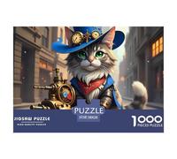 Puzzle 1000 Pièces Chat Steampunk Cadeau Adulte - Chat Steampunk Vélo Engrenages, Jeu Éducatif Anti-Stress Adapté Décoration Murale 38x26cm