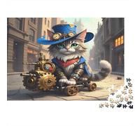 Puzzle 1000 pièces Chat Steampunk pour Adultes et Enfants Chat Steampunk avec Engrenages Cadeau et activité Amusants pour la Maison À partir de 12 Ans 70 x 50 cm / 1000 pièces