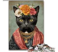 Puzzle 1000 pièces Chat Style Frida Kahlo pour Adultes 26x38cm pour Les Adolescents, Les Couples et Les Amis pour Les Anniversaires et Noël