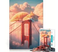 Puzzle 1000 pièces Chat sur Le Golden Gate Bridge,Assemblage Parfait,Jeu de réflexion et d'adresse Artistique,Moment de détente,Cadeau de Noël (38x52cm)
