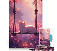 Puzzle 1000 pièces Chat sur Une balançoire Rose Découpe Impeccable Jeu Amusant et Gratuit,idéal pour Noël (38x26cm)