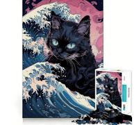 Puzzle 1000 pièces Chat Surfant sur Les Vagues,découpe Nette,Jeu de Construction Artistique,Moment de détente,Jeu Amusant pour Un Anniversaire (50x75cm)