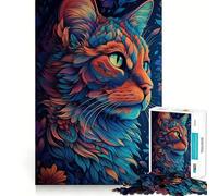 Puzzle 1000 pièces Chat surréaliste coloré Découpe Nette Art Jeu de Construction Jeu de détente Jeu d'anniversaire Amusant (50x75cm)