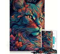 Puzzle 1000 pièces Chat Surréaliste Coloré Découpe Précise Art Jeu de Réflexion Créatif Temps de Détente Calme Cadeau d'anniversaire (38x26cm)