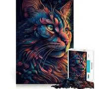 Puzzle 1000 pièces Chat Surréaliste Coloré Découpe Précise Jeu d'Équilibre Mental Facile à Jouer Cadeau Art de Noël (38x52cm)