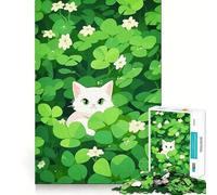 Puzzle 1000 pièces Chat Trèfle Patch Pièces découpées nettes Jeu de compétences cognitives Moment de Calme et de Divertissement Décoration Artistique de Noël (50x75cm)