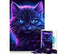 Puzzle 1000 pièces Chat Violet Lumineux Découpe Exacte Art Logique Jeu de Loisirs Amusant Décoration Murale de Noël (38x52cm)