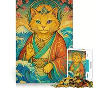 Puzzle 1000 pièces Chat Zen Paysage Japonais pour Adultes entraînement Mental ludique,découpe Laser de qualité supérieure,activité relaxante à Faire en Groupe à l’intérieur (50x75cm)