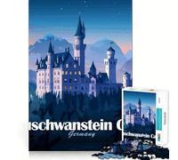 Puzzle 1000 pièces Château de Neuschwanstein,Allemagne de Nuit Jeu d'adresse Artistique et de réflexion Cadeau de Noël idéal (38x52cm)