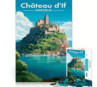 Puzzle 1000 pièces Château d'If Marseille Affiche de Voyage Découpe Lisse Jeu créatif et Relaxant Cadeau de Noël idéal (38x26cm)