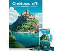 Puzzle 1000 pièces Château d'If Marseille Poster de Voyage Jeu d'articulation Fin et Amusant,Jeu cognitif et Calme,Cadeau d'anniversaire Artistique (38x52cm)