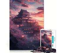 Puzzle 1000 pièces Château en Fleurs de Cerisier au Coucher du Soleil,découpe précise,Jeu d'adresse mentale,Jeu Facile,Cadeau Artistique de Noël (38x52cm)