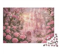 Puzzle 1000 pièces château Rose - Château Rose rêveur caché dans Un Jardin de Roses, défi, Premium épais, Robuste, Vibrant, Relaxant 38x26cm/1000pcs