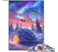 Puzzle 1000 pièces Châteaux de Glace sous Les aurores boréales pour Adultes, Taille 26x38cm, Jeu décoratif Stimulant pour Le Cerveau, Jouet interactif Familial