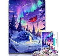 Puzzle 1000 pièces Châteaux de Glace sous Les aurores boréales Puzzle 1000 pièces pour Adolescents, Anti-Stress, défi Difficile, décoration d'intérieur Unique et Cadeaux 50x75cm