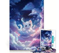Puzzle 1000 pièces Chaton Blanc et Monde des rêves (50x75cm) Un Jeu Stimulant pour la réflexion,sans pièces détachées et idéal pour la Maison