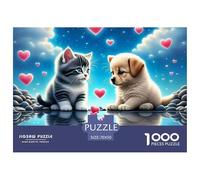 Puzzle 1000 pièces Chaton Chiot Amour - Chaton Chiot Ailes Cœurs Jeu Familial Anti-Stress 70x50cm