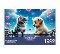 Puzzle 1000 pièces Chaton Chiot Amour pour Adultes et Enfants - Chaton Chiot Ailes Cœurs décoration Murale 38x26cm