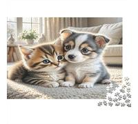 Puzzle 1000 pièces Chaton Chiot Mignonne Lien Doux Cadeau Parfait pour Amateurs de Puzzles Adultes & Enfants Activité familiale 38x26cm/1000 pièces