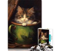 Puzzle 1000 pièces Chaton dans Un Bocal Puzzle 1000 pièces pour Adultes et Adolescents, Jeu intellectuel, Collection d'artistes, Beaux-Arts 50x75cm